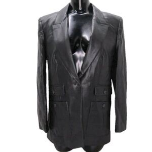 NEW J CREW Womens Blazer Jacket Black Size 2 Vivienne Fuax Leather Single Button